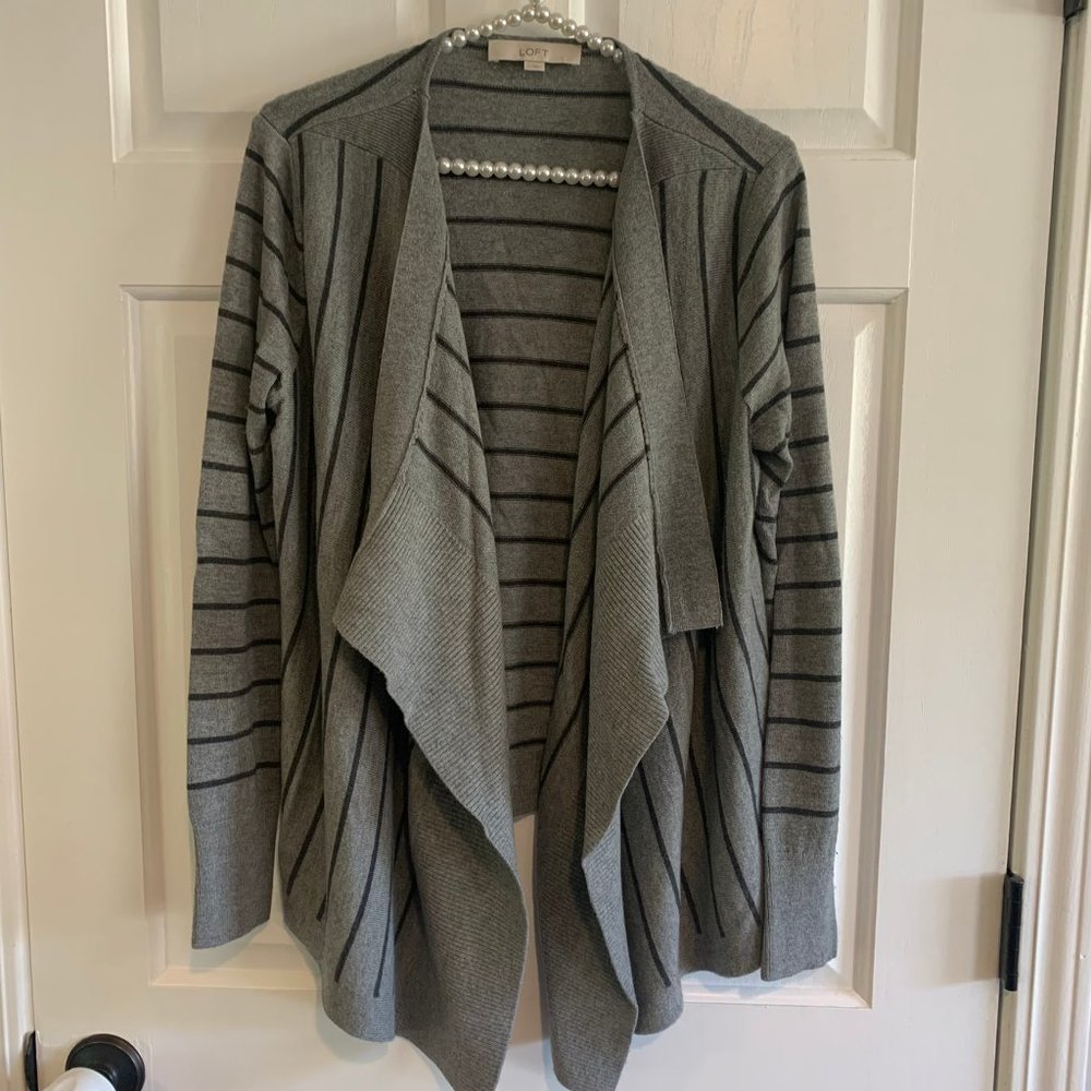 LOFT Ladies Striped Long Sleeve Waterfall Open Cardigan Sweater Size M